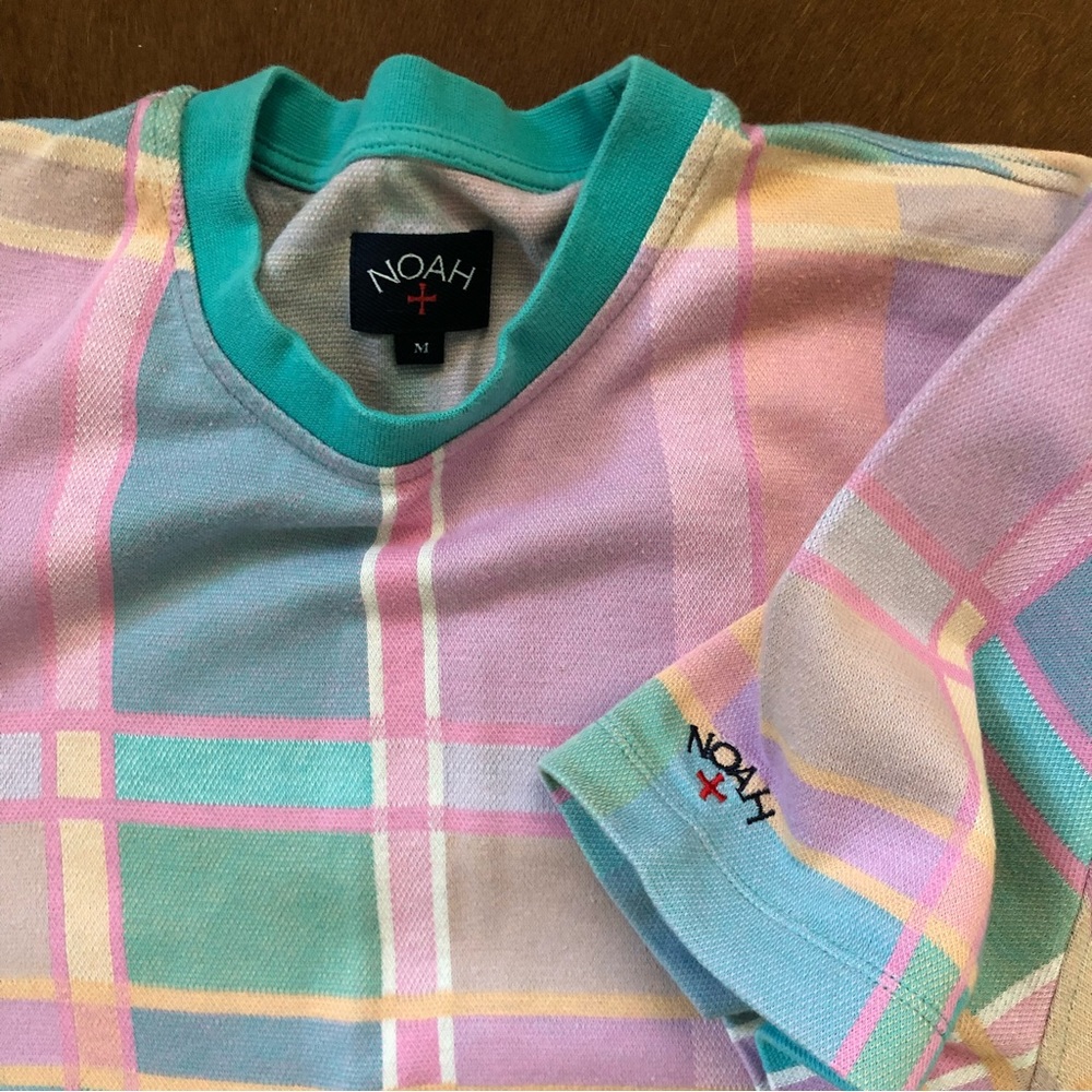 NOAH plaid colorblock short sleeve tshirt